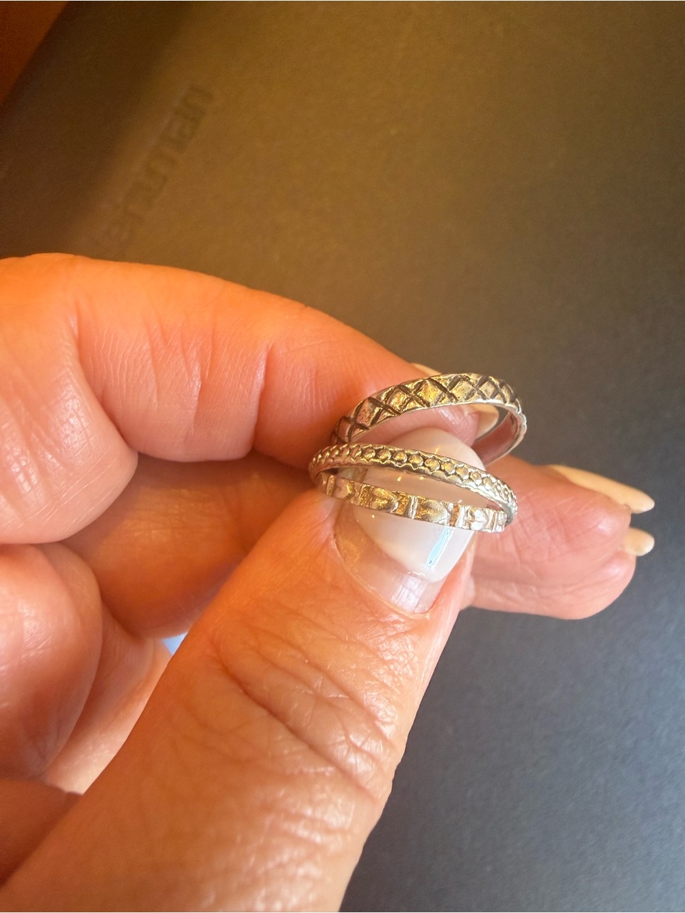 Silver Textured 3 Ring Set - Picture 5 of 9